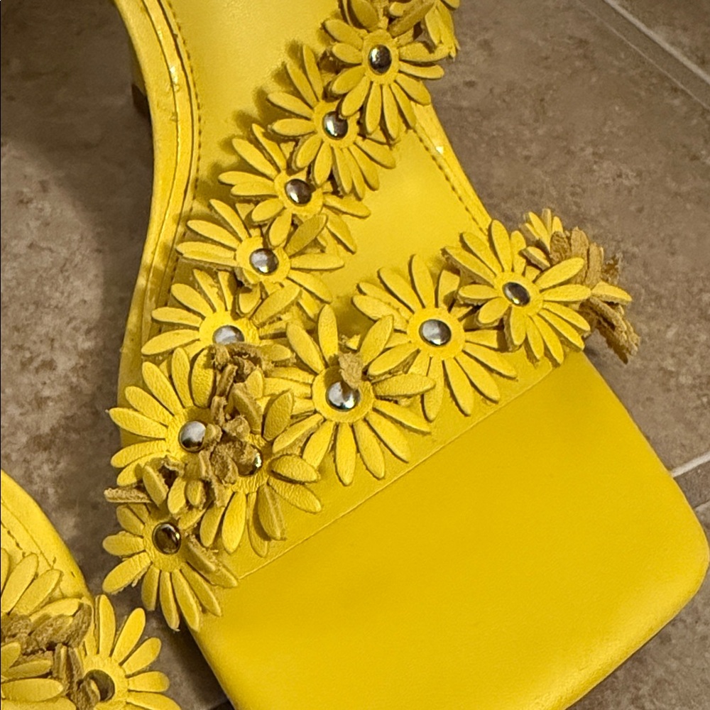 Yellow Floral Women's Heeled Sandals - Picture 6 of 6